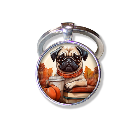 Autumn Adorable Pug with Pumpkin Latte