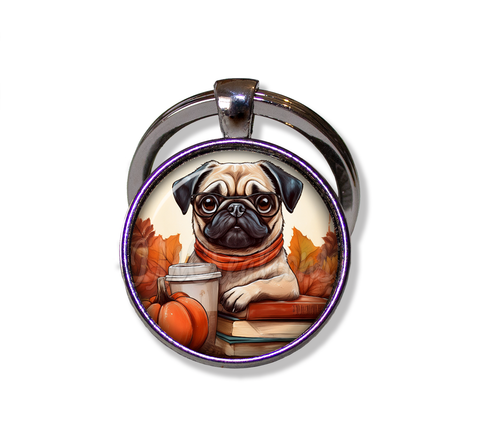 Autumn Adorable Pug with Pumpkin Latte