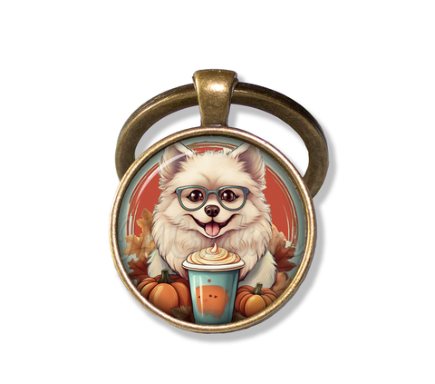 Autumn Pomeranian Dog with Pumpkin Latte