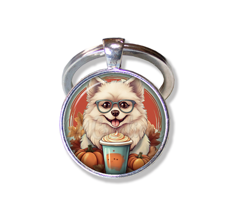 Autumn Pomeranian Dog with Pumpkin Latte