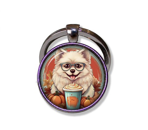 Autumn Pomeranian Dog with Pumpkin Latte