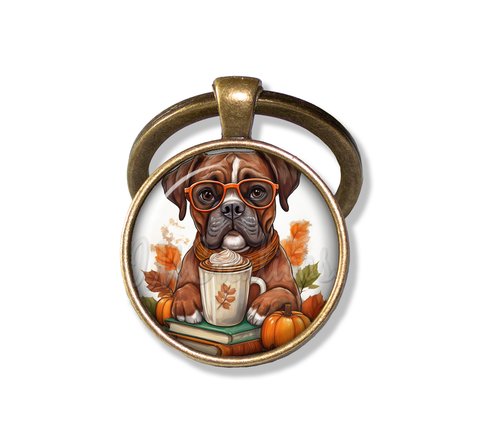 Autumn Sweet Boxer Dog with Pumpkin Latte