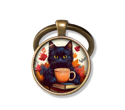 Autumn Black Kitten with Pumpkin Latte