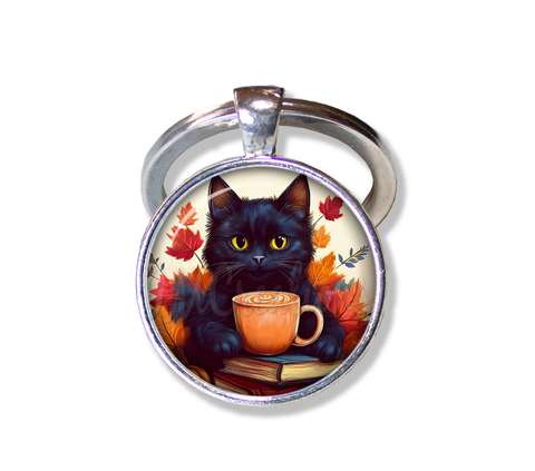Autumn Black Kitten with Pumpkin Latte