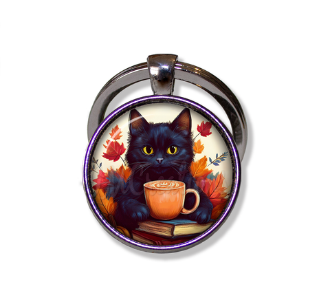Autumn Black Kitten with Pumpkin Latte