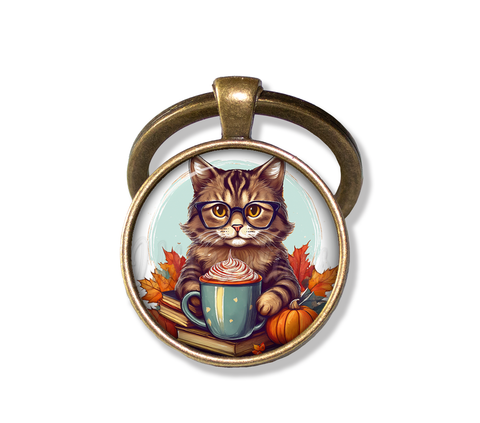 Autumn Tabby Cat with Pumpkin Latte