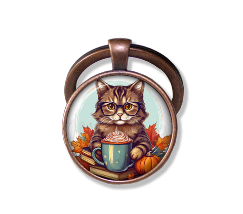 Autumn Tabby Cat with Pumpkin Latte