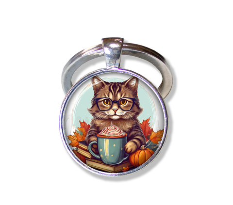 Autumn Tabby Cat with Pumpkin Latte