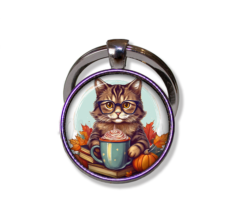 Autumn Tabby Cat with Pumpkin Latte