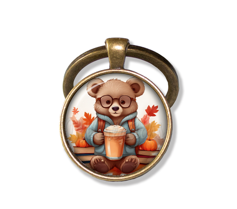 Autumn Bear with Pumpkin Latte and Books