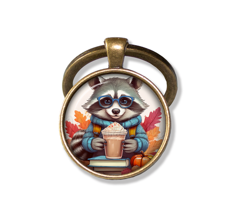 Autumn Raccoon with Pumpkin Latte and Books