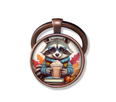 Autumn Raccoon with Pumpkin Latte and Books