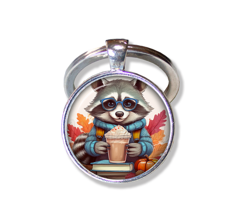 Autumn Raccoon with Pumpkin Latte and Books