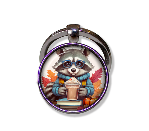 Autumn Raccoon with Pumpkin Latte and Books