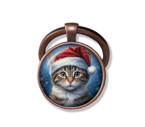 Christmas Tabby Cat with Santa Hat