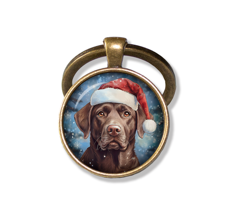 Christmas Chocolate Lab with Santa Hat
