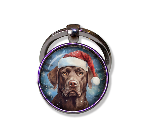 Christmas Chocolate Lab with Santa Hat