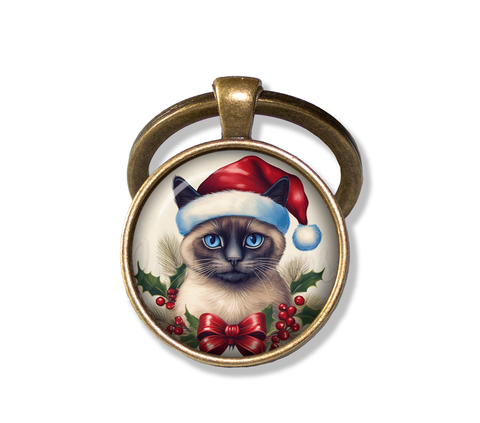 Christmas Siamese Cat with Santa Hat