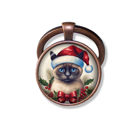 Christmas Siamese Cat with Santa Hat