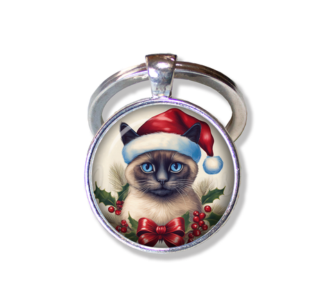 Christmas Siamese Cat with Santa Hat