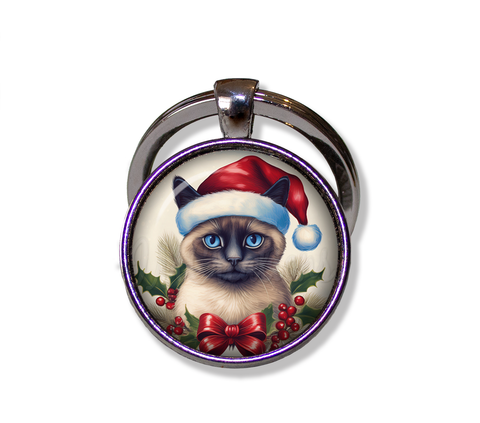 Christmas Siamese Cat with Santa Hat