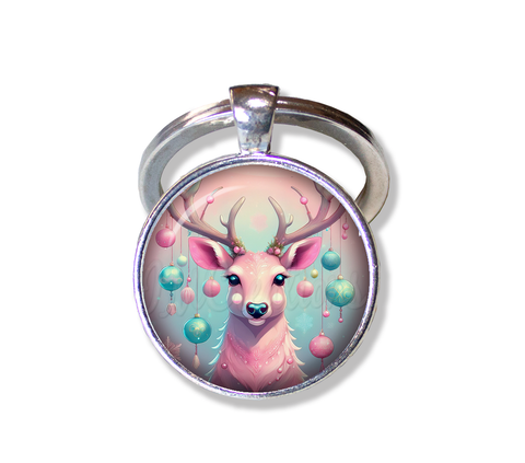 Retro Pink Reindeer with Ornaments
