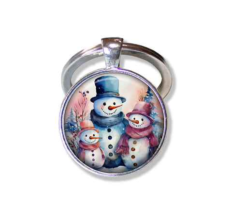 Pretty Snowman Family Blue and Pinks
