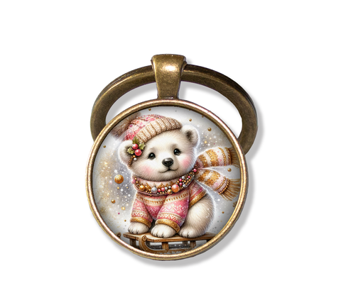 Winter Polar Bear Cub on Sleigh