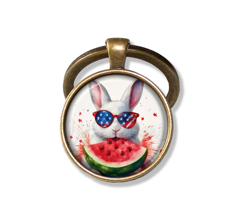 Patriotic White Rabbit and Watermelon