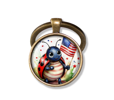 Patriotic Ladybug Holding Flag