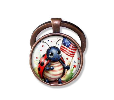 Patriotic Ladybug Holding Flag
