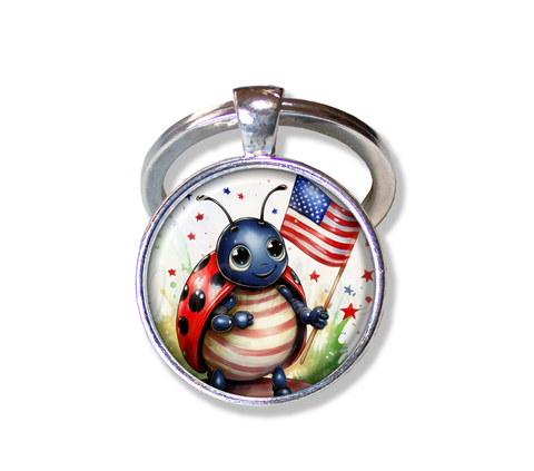 Patriotic Ladybug Holding Flag
