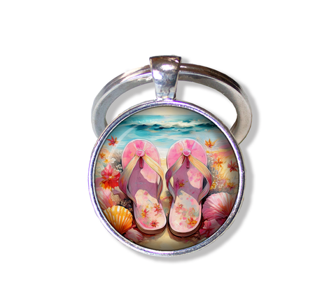 Shabby Chic Pink Flip Flops at Beach