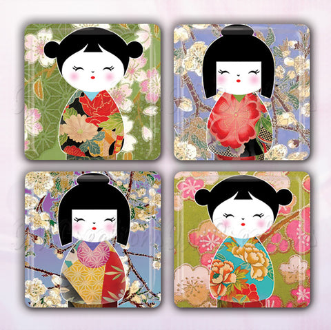 Kokeshi Dolls Washi Greens Lavender