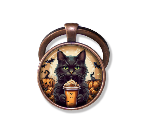 Cute Black Kittten with Pumpkin Latte