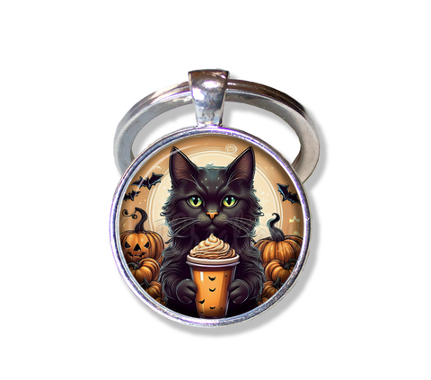 Cute Black Kittten with Pumpkin Latte
