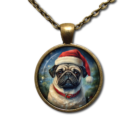 Cute Pug Dog with Santa Hat