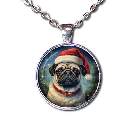 Cute Pug Dog with Santa Hat