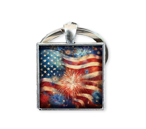Patriotic American Flag with Fireworks