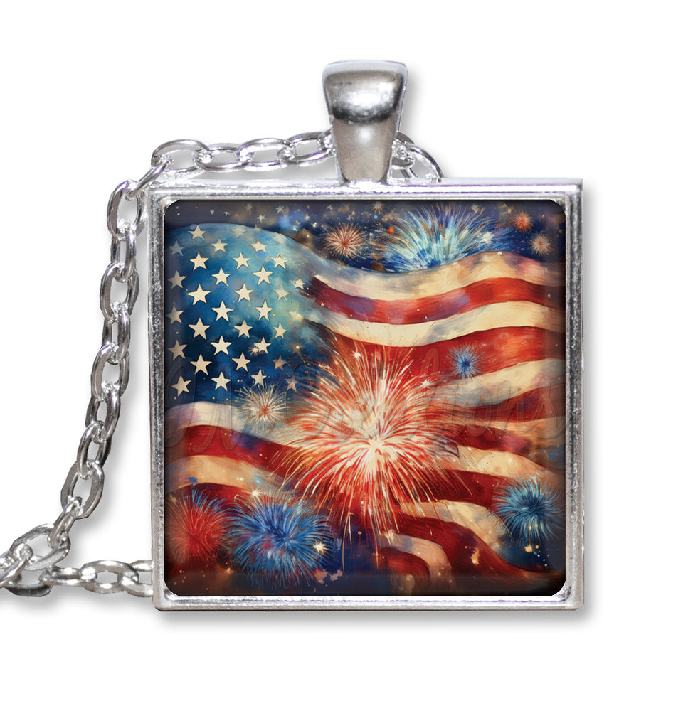 Patriotic American Flag with Fireworks
