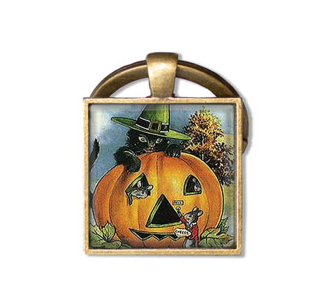 Vintage Halloween Black Cat Mice Pumpkin