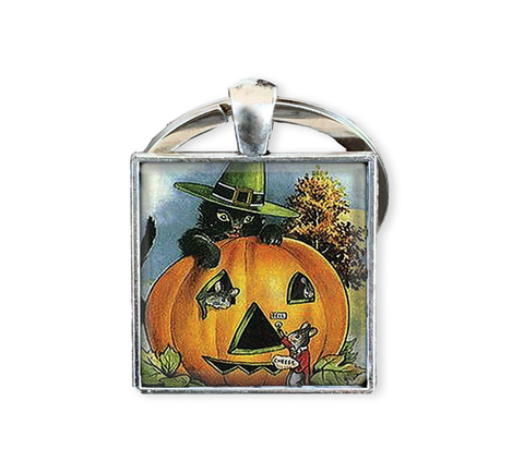 Vintage Halloween Black Cat Mice Pumpkin