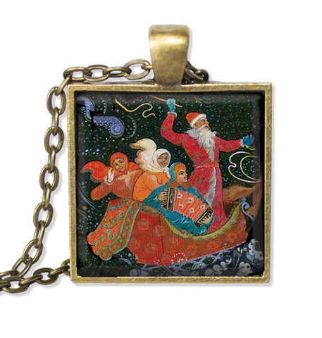 Folk Art Russian Style Santa on Sleigh