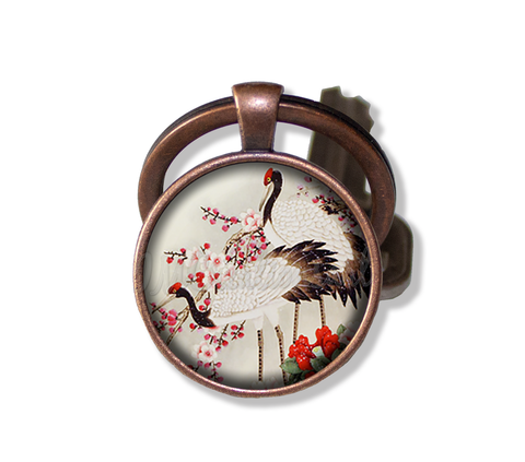 Japanese Cranes in Cherry Blossoms